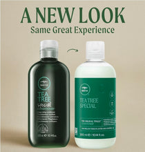 Load image into Gallery viewer, Two bottles of Tea Tree Special conditioner with a beige background and text 'A New Look, Same Great Experience'.